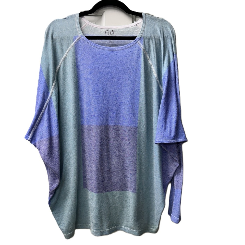Go Couture LG Oversized Dolman Batwing Colorblock Tunic Top Blue Teal Purple